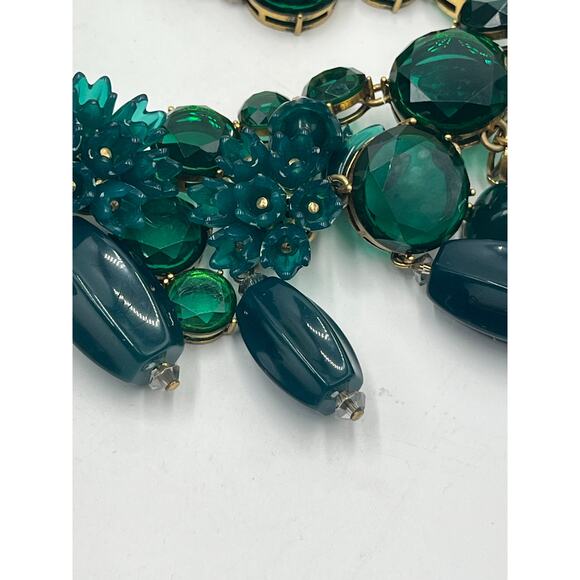 J. Crew Green Bauble Glass Resin Flower Cluster Bib Runway Gold Ox Necklace - Picture 11 of 11